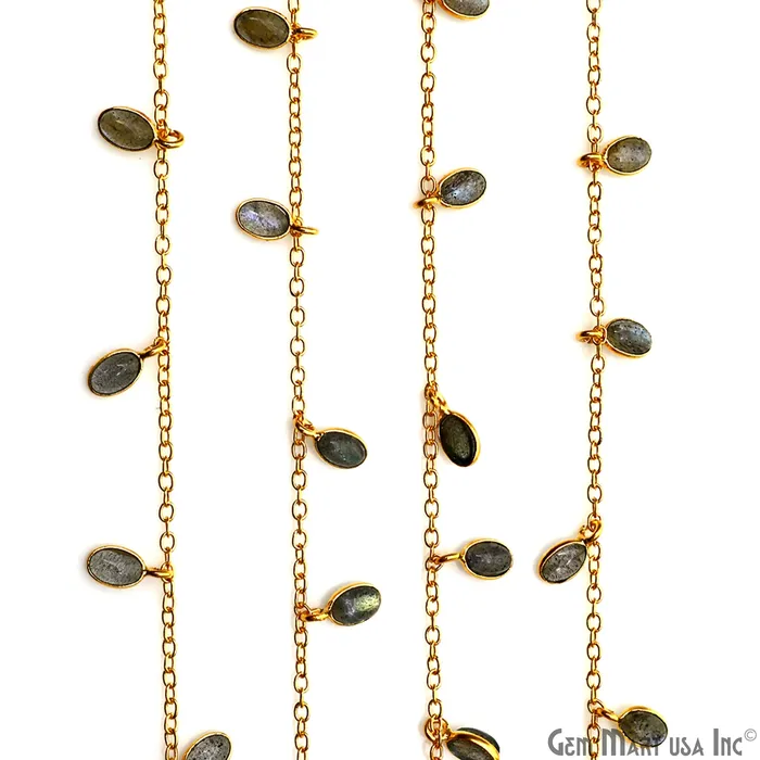 GemMartUSA Necklaces Labradorite Oval 6x4mm Gold Plated Bezel Dangle Rosary Chain GemMartUSA Necklaces Labradorite Oval 6x4mm Gold Plated Bezel Dangle Rosary Chain
