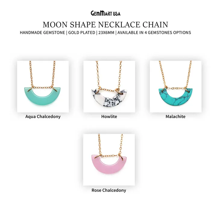 GemMartUSA Necklaces Moon Shape 23x6mm Gold Plated Necklace Chain 21Inch