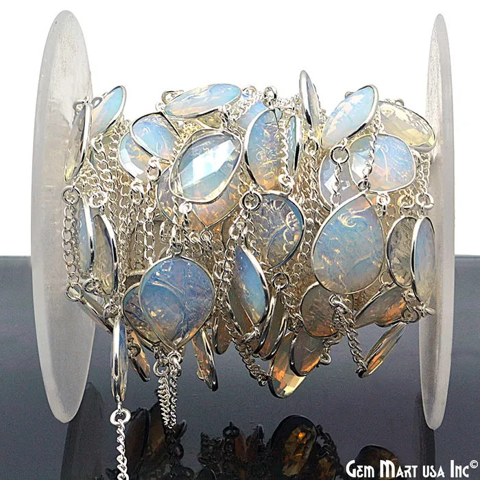 GemmartUSA Necklaces Opalite 15mm Mix Faceted Shapes Silver Plated link Connector Chain GemmartUSA Necklaces Opalite 15mm Mix Faceted Shapes Silver Plated link Connector Chain