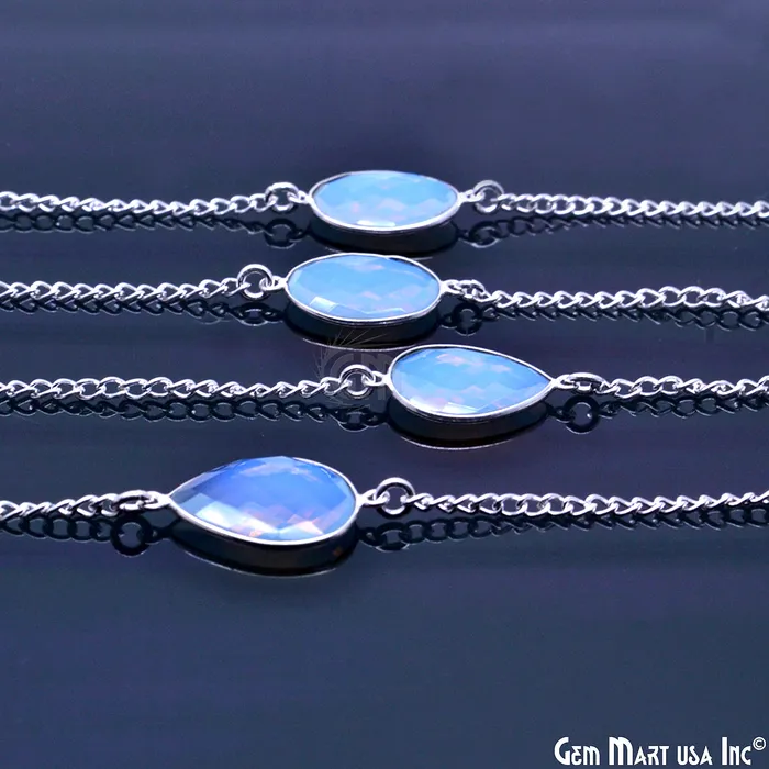 GemmartUSA Necklaces Opalite 15mm Mix Faceted Shapes Silver Plated link Connector Chain GemmartUSA Necklaces Opalite 15mm Mix Faceted Shapes Silver Plated link Connector Chain