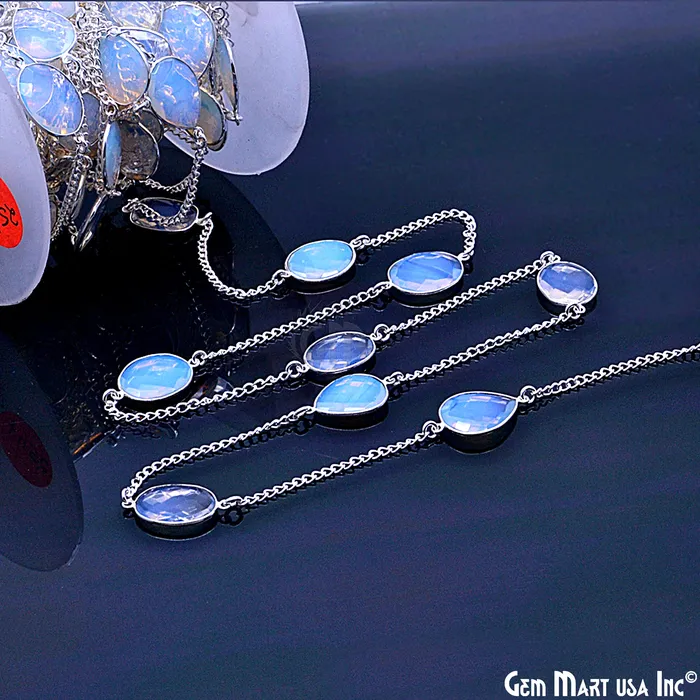 GemmartUSA Necklaces Opalite 15mm Mix Faceted Shapes Silver Plated link Connector Chain GemmartUSA Necklaces Opalite 15mm Mix Faceted Shapes Silver Plated link Connector Chain
