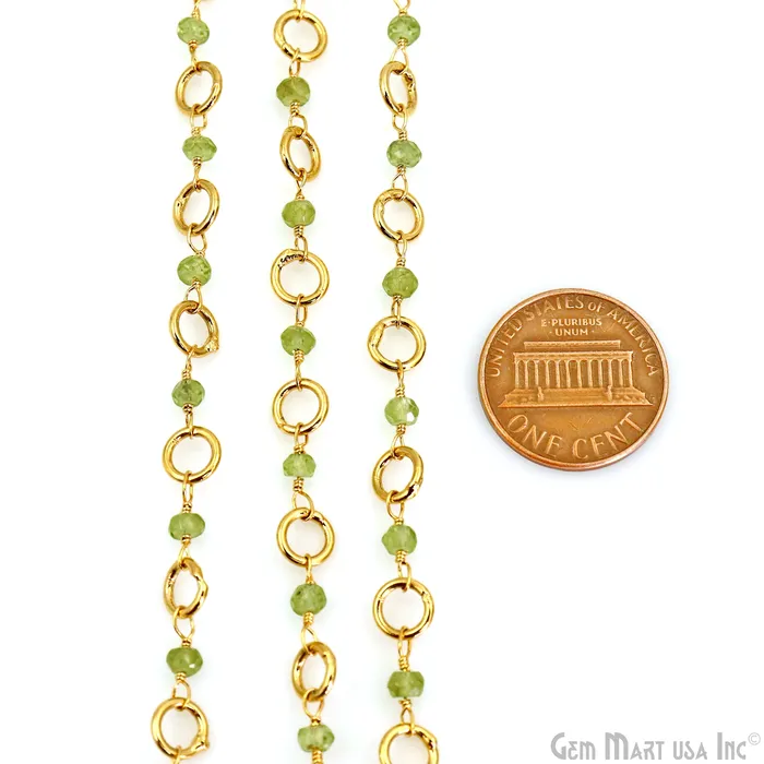 GemMartUSA Necklaces Peridot Beads 335mm Gold Plated 6mm Round Finding Rosary Chain