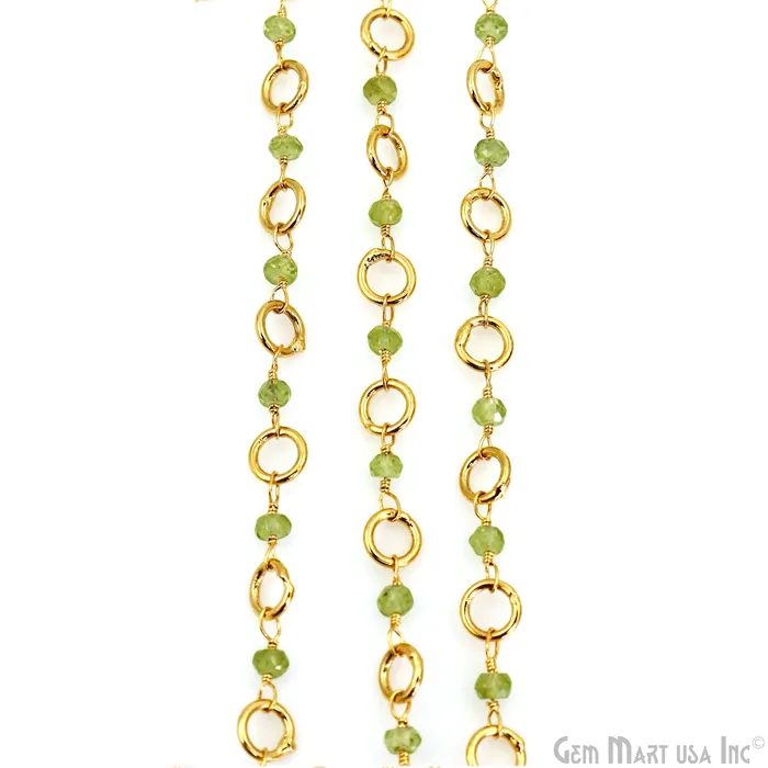 GemMartUSA Necklaces Peridot Beads 335mm Gold Plated 6mm Round Finding Rosary Chain