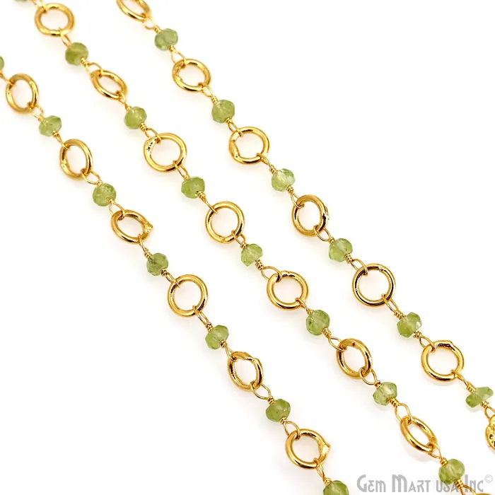 GemMartUSA Necklaces Peridot Beads 335mm Gold Plated 6mm Round Finding Rosary Chain