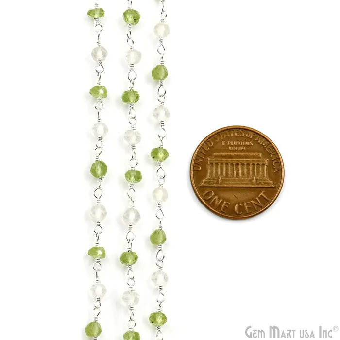GemMartUSA Necklaces Peridot Crystal Faceted Beads 335mm Silver Plated Gemstone Rosary Chain GemMartUSA Necklaces Peridot Crystal Faceted Beads 335mm Silver Plated Gemstone Rosary Chain