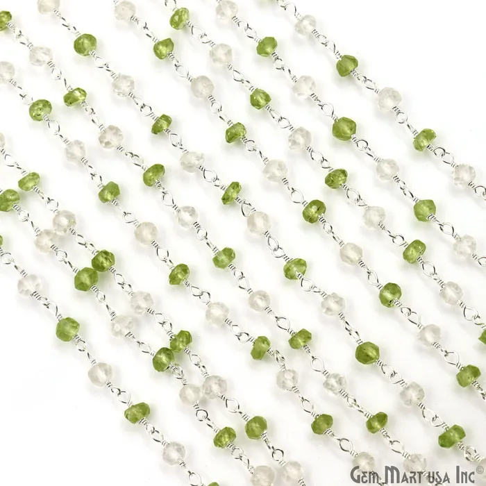 GemMartUSA Necklaces Peridot Crystal Faceted Beads 335mm Silver Plated Gemstone Rosary Chain GemMartUSA Necklaces Peridot Crystal Faceted Beads 335mm Silver Plated Gemstone Rosary Chain