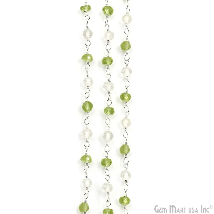 GemMartUSA Necklaces Peridot Crystal Faceted Beads 335mm Silver Plated Gemstone Rosary Chain GemMartUSA Necklaces Peridot Crystal Faceted Beads 335mm Silver Plated Gemstone Rosary Chain