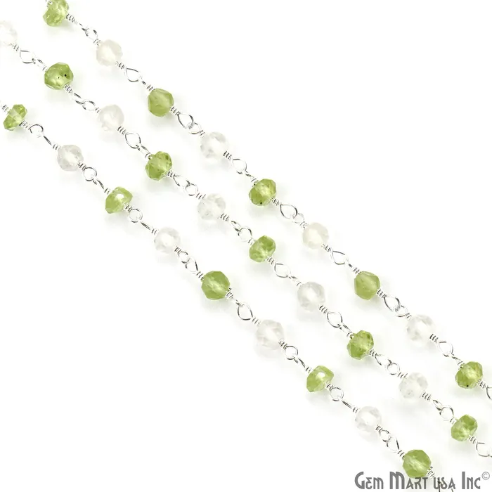GemMartUSA Necklaces Peridot Crystal Faceted Beads 335mm Silver Plated Gemstone Rosary Chain GemMartUSA Necklaces Peridot Crystal Faceted Beads 335mm Silver Plated Gemstone Rosary Chain