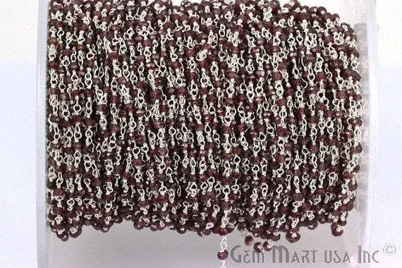 GemmartUSA Necklaces Rhodolite Silver Plated Wire Wrapped Beads Rosary Chain GemmartUSA Necklaces Rhodolite Silver Plated Wire Wrapped Beads Rosary Chain