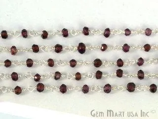 GemmartUSA Necklaces Rhodolite Silver Plated Wire Wrapped Beads Rosary Chain GemmartUSA Necklaces Rhodolite Silver Plated Wire Wrapped Beads Rosary Chain