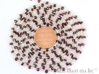 GemmartUSA Necklaces Rhodolite Silver Plated Wire Wrapped Beads Rosary Chain GemmartUSA Necklaces Rhodolite Silver Plated Wire Wrapped Beads Rosary Chain