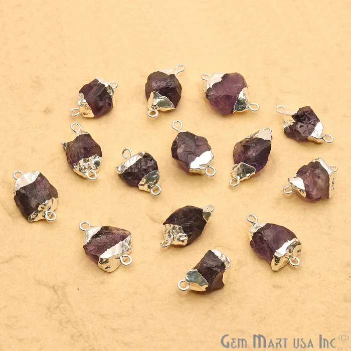 GemmartUSA Necklaces Rough Amethyst Organic 22x13mm Silver Electroplated Double Bail Pendant Connector GemmartUSA Necklaces Rough Amethyst Organic 22x13mm Silver Electroplated Double Bail Pendant Connector