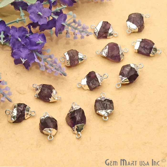 GemmartUSA Necklaces Rough Amethyst Organic 22x13mm Silver Electroplated Double Bail Pendant Connector GemmartUSA Necklaces Rough Amethyst Organic 22x13mm Silver Electroplated Double Bail Pendant Connector