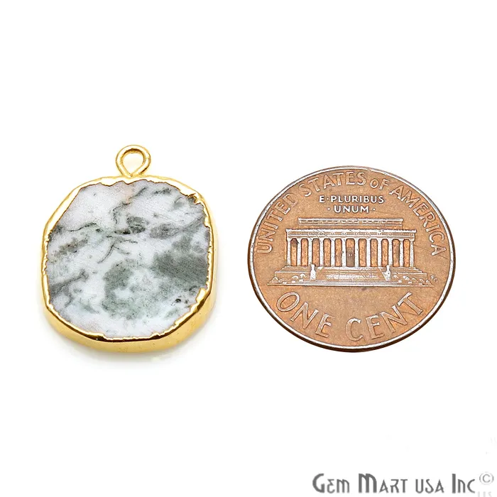 GemmartUSA Necklaces Rough Tree Agate 20x16mm Organic Gold Edged Bail Connector GemmartUSA Necklaces Rough Tree Agate 20x16mm Organic Gold Edged Bail Connector