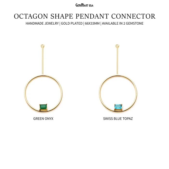 GemMartUSA Necklaces Round Dangler 66x33mm Gold Plated Gemstone Pendant Connector