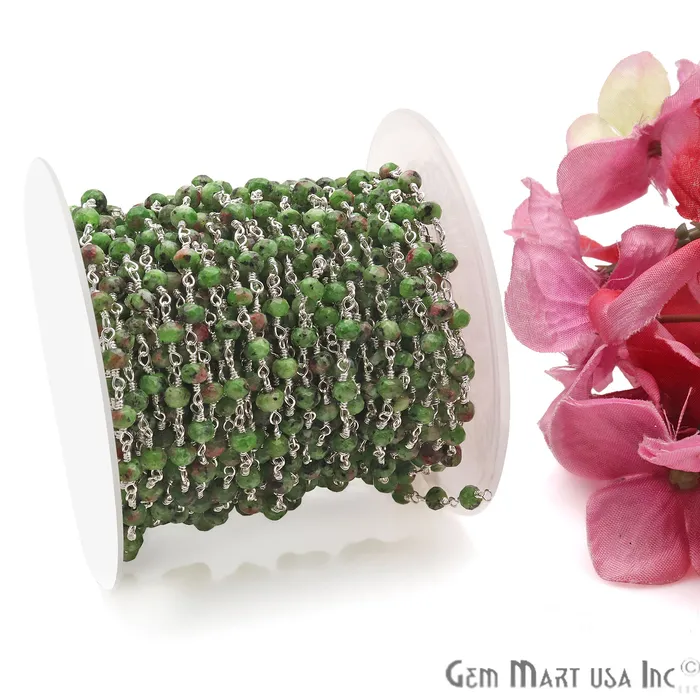 GemmartUSA Necklaces Ruby Zoisite Jade Faceted Beads 4mm Silver Plated Wire Wrapped Rosary Chain GemmartUSA Necklaces Ruby Zoisite Jade Faceted Beads 4mm Silver Plated Wire Wrapped Rosary Chain