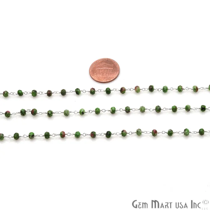 GemmartUSA Necklaces Ruby Zoisite Jade Faceted Beads 4mm Silver Plated Wire Wrapped Rosary Chain GemmartUSA Necklaces Ruby Zoisite Jade Faceted Beads 4mm Silver Plated Wire Wrapped Rosary Chain