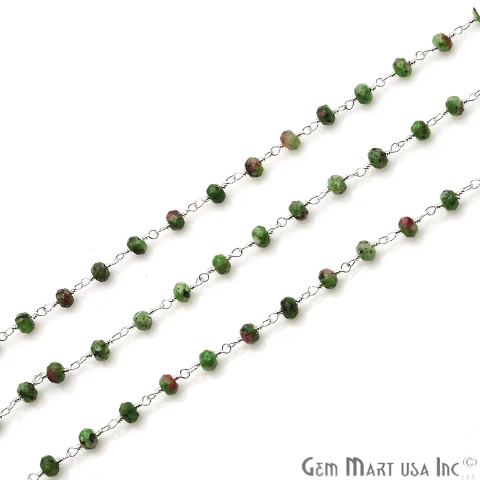 GemmartUSA Necklaces Ruby Zoisite Jade Faceted Beads 4mm Silver Plated Wire Wrapped Rosary Chain GemmartUSA Necklaces Ruby Zoisite Jade Faceted Beads 4mm Silver Plated Wire Wrapped Rosary Chain