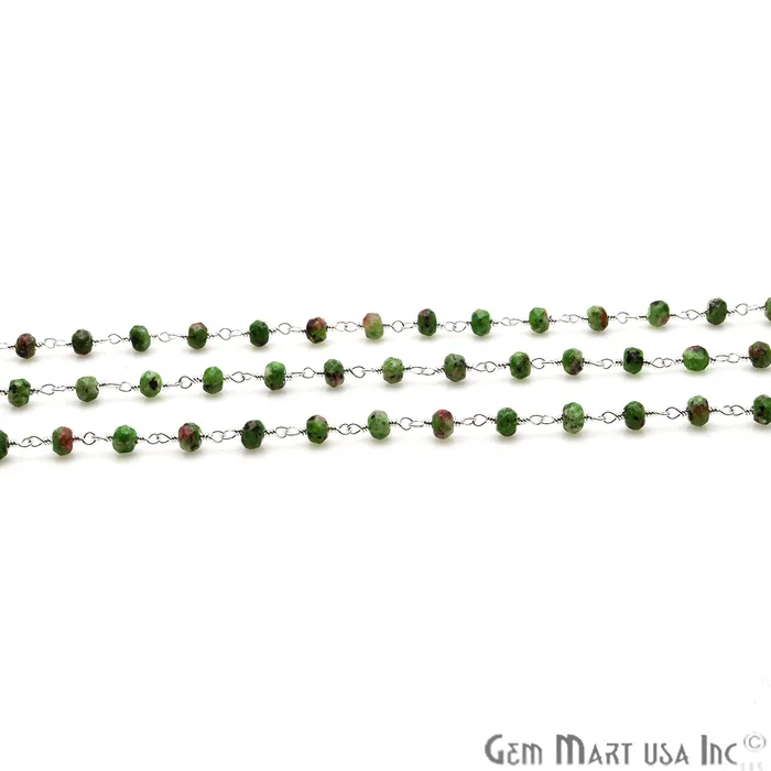 GemmartUSA Necklaces Ruby Zoisite Jade Faceted Beads 4mm Silver Plated Wire Wrapped Rosary Chain GemmartUSA Necklaces Ruby Zoisite Jade Faceted Beads 4mm Silver Plated Wire Wrapped Rosary Chain