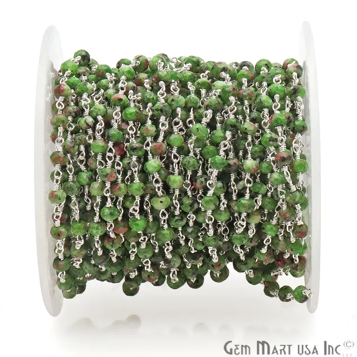 GemmartUSA Necklaces Ruby Zoisite Jade Faceted Beads 4mm Silver Plated Wire Wrapped Rosary Chain GemmartUSA Necklaces Ruby Zoisite Jade Faceted Beads 4mm Silver Plated Wire Wrapped Rosary Chain