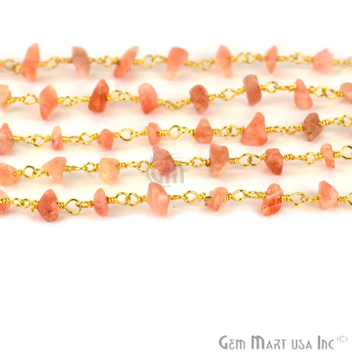 GemmartUSA Necklaces Sun Stone 46mm Nugget Chip Beads Gold Plated Rosary Chain GemmartUSA Necklaces Sun Stone 46mm Nugget Chip Beads Gold Plated Rosary Chain