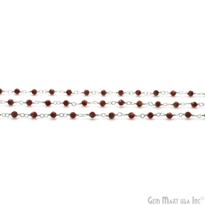 GemMartUSA Necklaces Synthetic Sunstone Faceted 335mm Silver Plated Beaded Wire Wrapped Rosary Chain