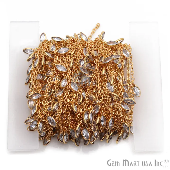 GemMartUSA Necklaces White Zircon Bezel Gold Plated Dangle Fancy Rosary Chain GemMartUSA Necklaces White Zircon Bezel Gold Plated Dangle Fancy Rosary Chain