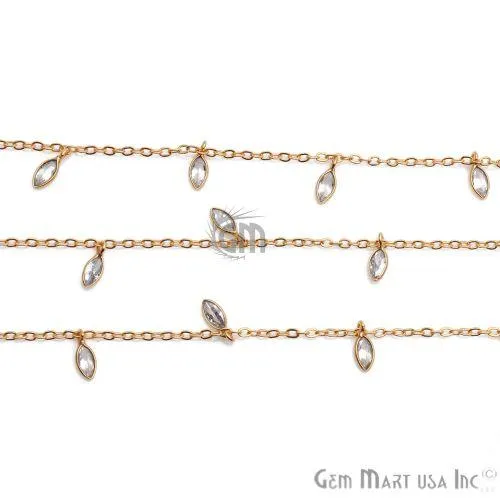 GemMartUSA Necklaces White Zircon Bezel Gold Plated Dangle Fancy Rosary Chain GemMartUSA Necklaces White Zircon Bezel Gold Plated Dangle Fancy Rosary Chain