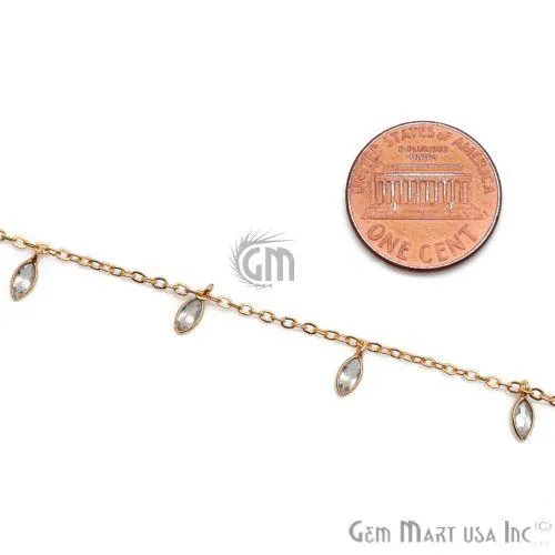 GemMartUSA Necklaces White Zircon Bezel Gold Plated Dangle Fancy Rosary Chain GemMartUSA Necklaces White Zircon Bezel Gold Plated Dangle Fancy Rosary Chain