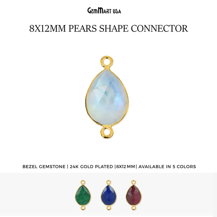 GemMartUSA Pear 8x12mm Gold Bezel Double Bail Gemstone Connector Earrings
