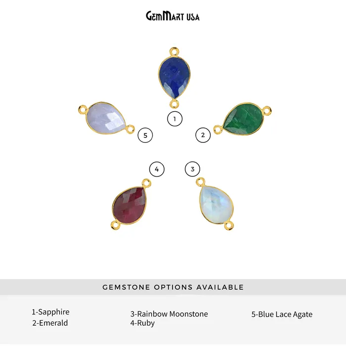 GemMartUSA Pear 8x12mm Gold Bezel Double Bail Gemstone Connector Earrings GemMartUSA Pear 8x12mm Gold Bezel Double Bail Gemstone Connector Earrings