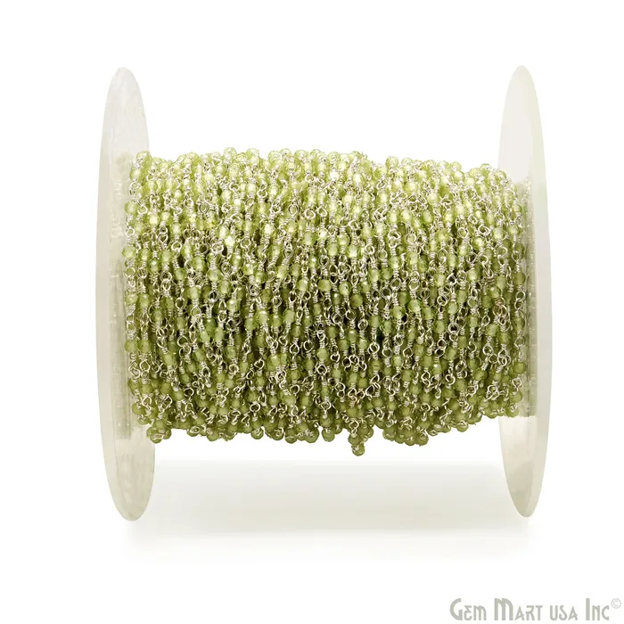 GemMartUSA Peridot Silver Plated Wire Wrapped Gemstone Beads Rosary Chain Necklaces GemMartUSA Peridot Silver Plated Wire Wrapped Gemstone Beads Rosary Chain Necklaces