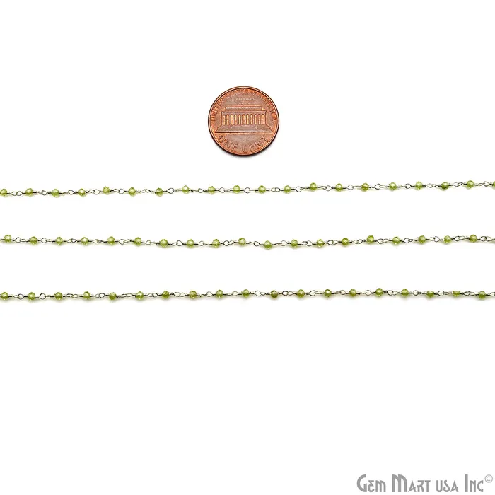 GemMartUSA Peridot Silver Plated Wire Wrapped Gemstone Beads Rosary Chain Necklaces