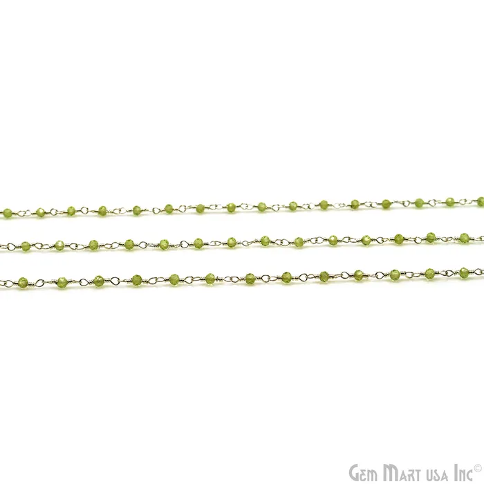 GemMartUSA Peridot Silver Plated Wire Wrapped Gemstone Beads Rosary Chain Necklaces