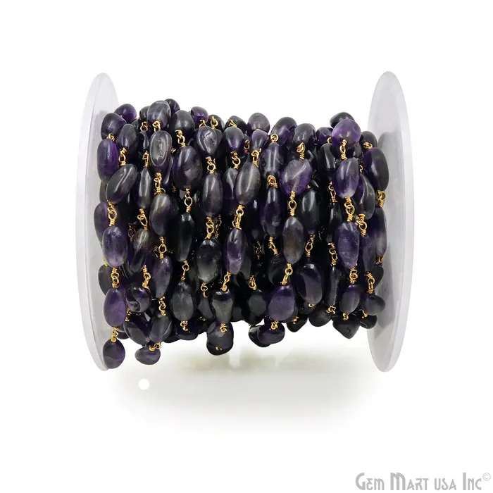 GemMartUSA PreStyled Sets Amethyst 12x5mm Tumble Beads Gold Plated Rosary Chain GemMartUSA PreStyled Sets Amethyst 12x5mm Tumble Beads Gold Plated Rosary Chain