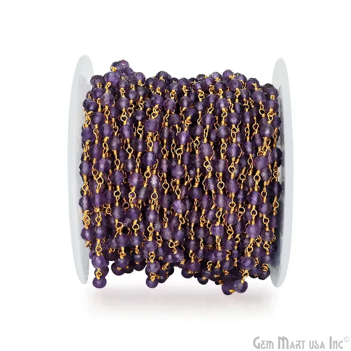 GemMartUSA PreStyled Sets Amethyst 4mm Gold Plated Beaded Wire Wrapped Rosary Chain GemMartUSA PreStyled Sets Amethyst 4mm Gold Plated Beaded Wire Wrapped Rosary Chain