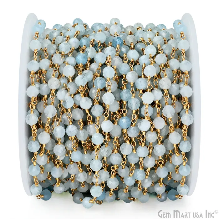 GemMartUSA PreStyled Sets Aquamarine 4mm Gold Plated Wire Wrapped Gemstone Beads Rosary Chain GemMartUSA PreStyled Sets Aquamarine 4mm Gold Plated Wire Wrapped Gemstone Beads Rosary Chain