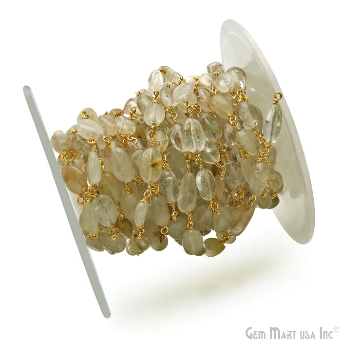 GemMartUSA PreStyled Sets Golden Rutile 12x5mm Tumble Beads Gold Plated Rosary Chain GemMartUSA PreStyled Sets Golden Rutile 12x5mm Tumble Beads Gold Plated Rosary Chain