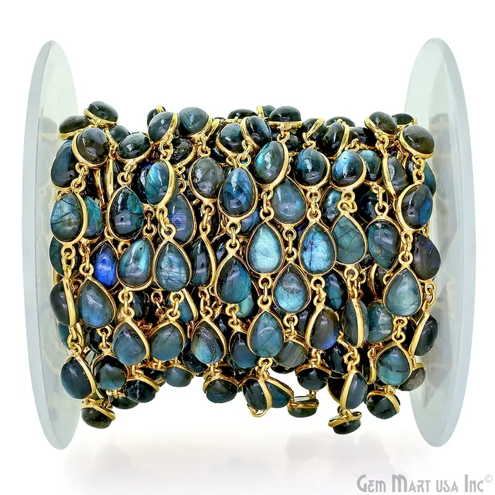 GemMartUSA PreStyled Sets Labradorite Cabochon Pears 7x11mm Gold Plated Bezel Continuous Connector Chain GemMartUSA PreStyled Sets Labradorite Cabochon Pears 7x11mm Gold Plated Bezel Continuous Connector Chain
