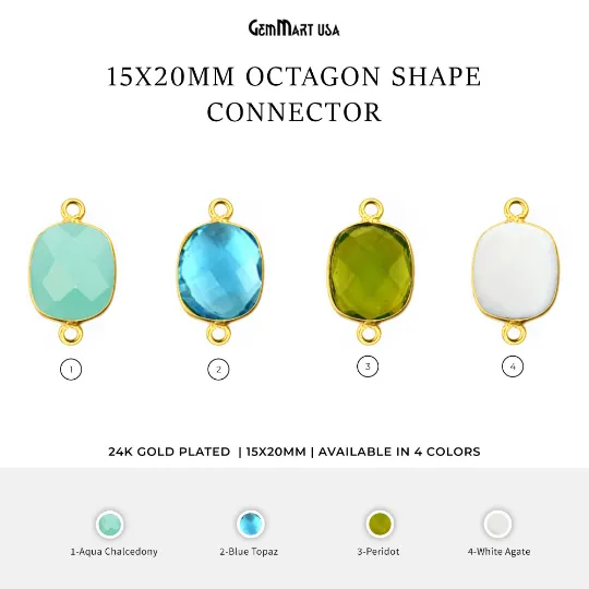 GemMartUSA PreStyled Sets Octagon 15x20mm Double Bail Gold Bezel Gemstone Connector GemMartUSA PreStyled Sets Octagon 15x20mm Double Bail Gold Bezel Gemstone Connector