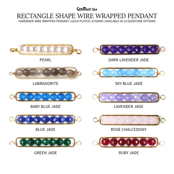 GemMartUSA PreStyled Sets Rectangle 47x8mm Wire Wrapped Gold Plated Statement Pendant Connector GemMartUSA PreStyled Sets Rectangle 47x8mm Wire Wrapped Gold Plated Statement Pendant Connector
