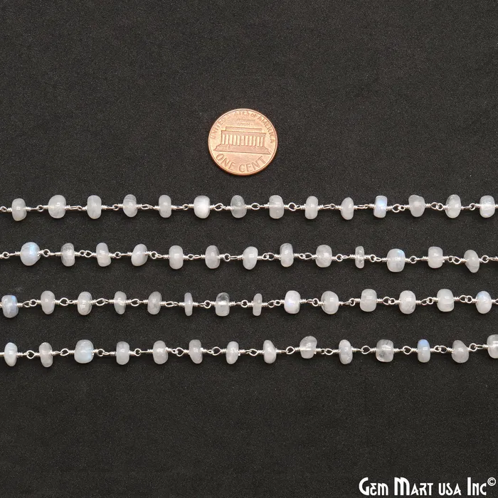 GemMartUSA Rainbow Moonstone Cabochon 56mm Silver Wire Wrapped Rosary Chain Necklaces GemMartUSA Rainbow Moonstone Cabochon 56mm Silver Wire Wrapped Rosary Chain Necklaces