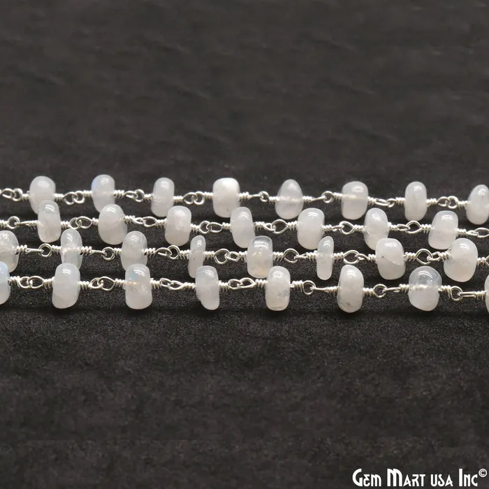 GemMartUSA Rainbow Moonstone Cabochon 56mm Silver Wire Wrapped Rosary Chain Necklaces GemMartUSA Rainbow Moonstone Cabochon 56mm Silver Wire Wrapped Rosary Chain Necklaces