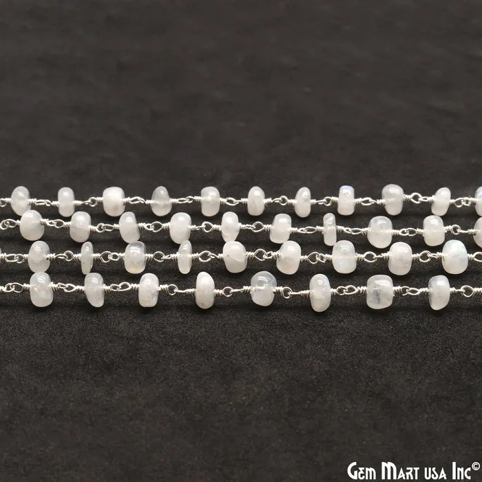 GemMartUSA Rainbow Moonstone Cabochon 56mm Silver Wire Wrapped Rosary Chain Necklaces GemMartUSA Rainbow Moonstone Cabochon 56mm Silver Wire Wrapped Rosary Chain Necklaces