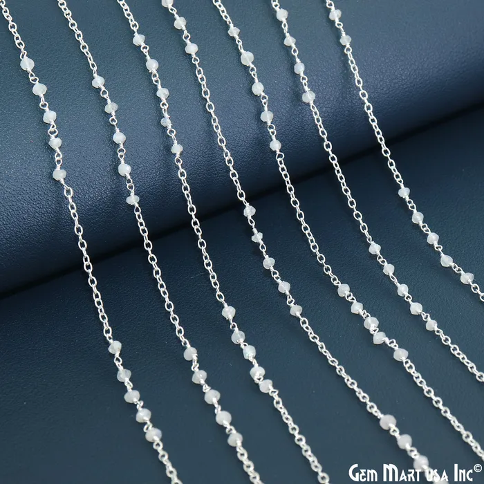 GemMartUSA Rainbow Moonstone Faceted Beads 335mm Gemstone Beaded Silver Plated Wire Wrapped Rosary Chain Necklaces