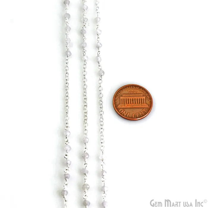 GemMartUSA Rainbow Moonstone Faceted Beads 335mm Gemstone Beaded Silver Plated Wire Wrapped Rosary Chain Necklaces