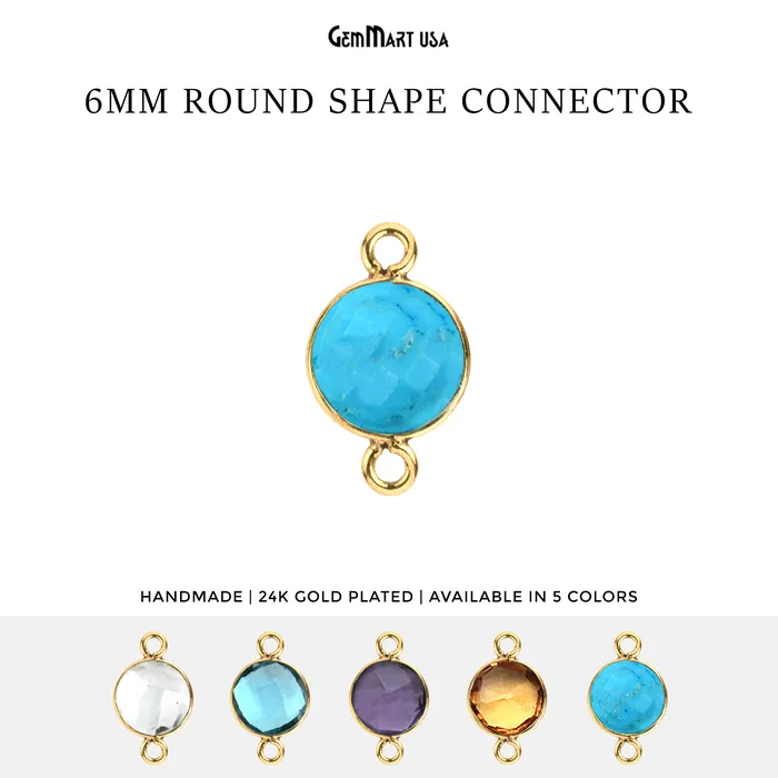 GemmartUSA Rings Round 6mm Gold Double Bail Gemstone Connector