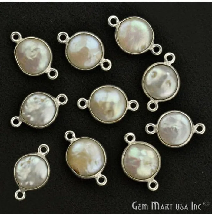 GemMartUSA Round 10mm Double Bail Silver Plated Gemstone Bezel Connector Rings