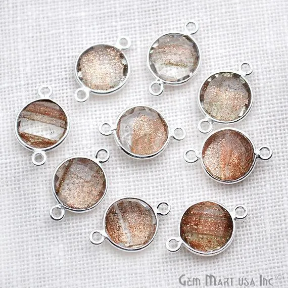 GemMartUSA Round 10mm Double Bail Silver Plated Gemstone Bezel Connector Rings