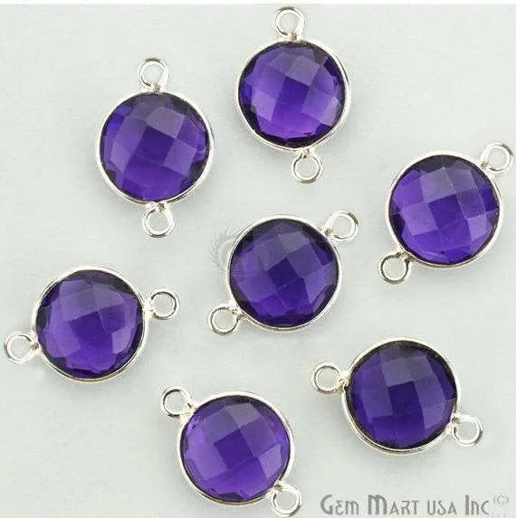 GemMartUSA Round 10mm Double Bail Silver Plated Gemstone Bezel Connector Rings